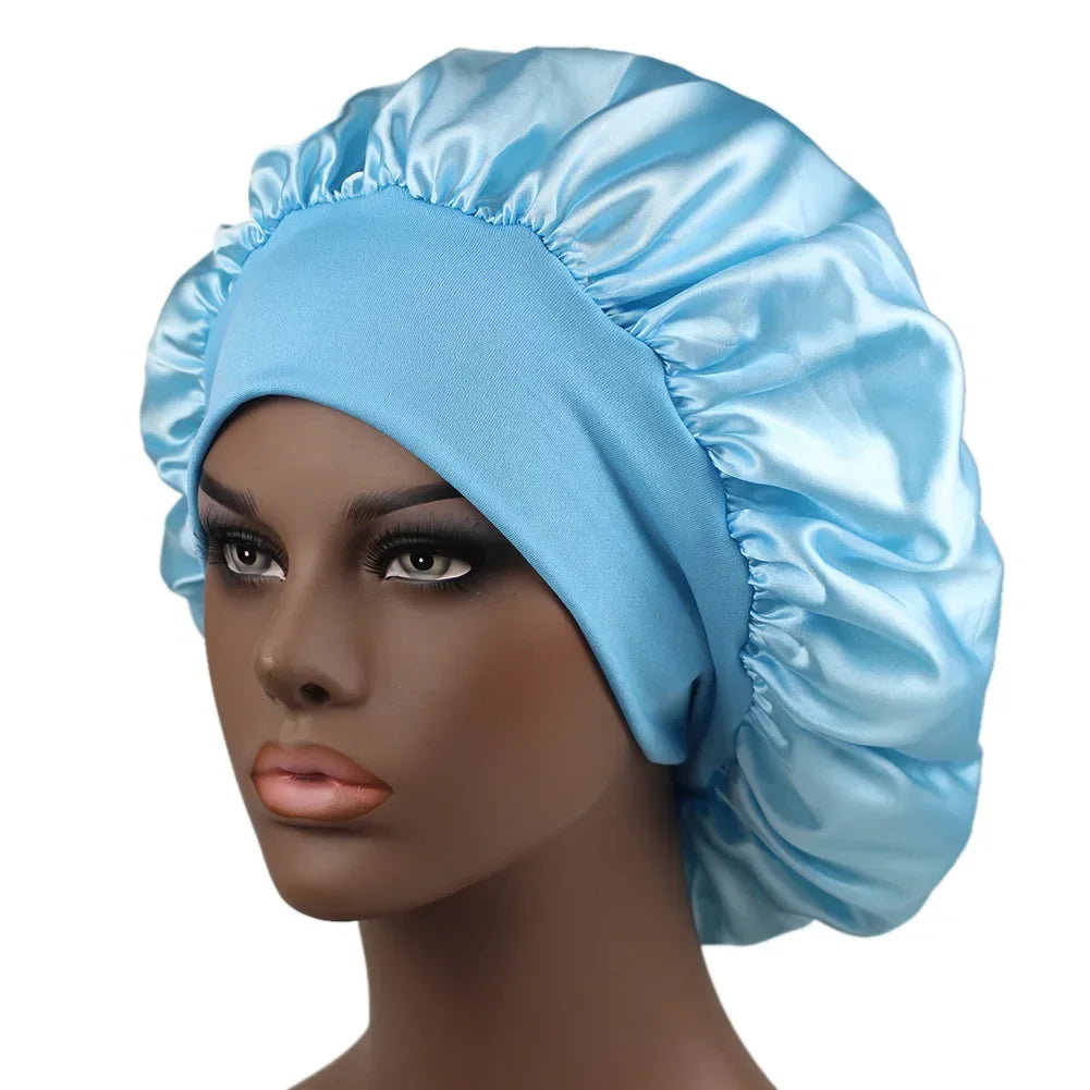 High Elastic Satin Solid Sleeping Hat 1Pcs Hair Care Bonnet Nightcap Multi-color Reusable Women Home Sleeping Cap Accessories