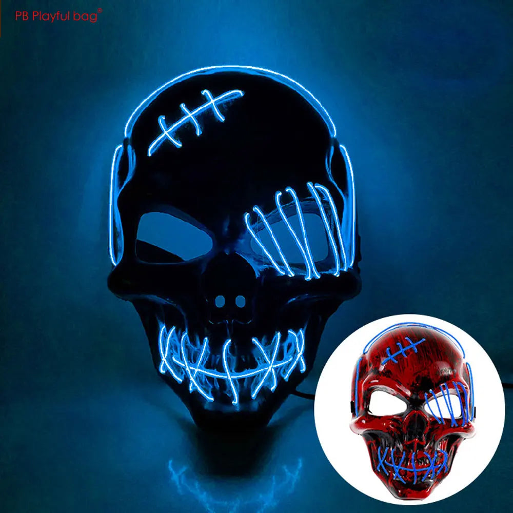 Masque lumineux LED en forme de crâne de pirate borgne, accessoire de fête d'Halloween, de cosplay, jouet de farce, lumière froide, fantôme d'horreur AC188