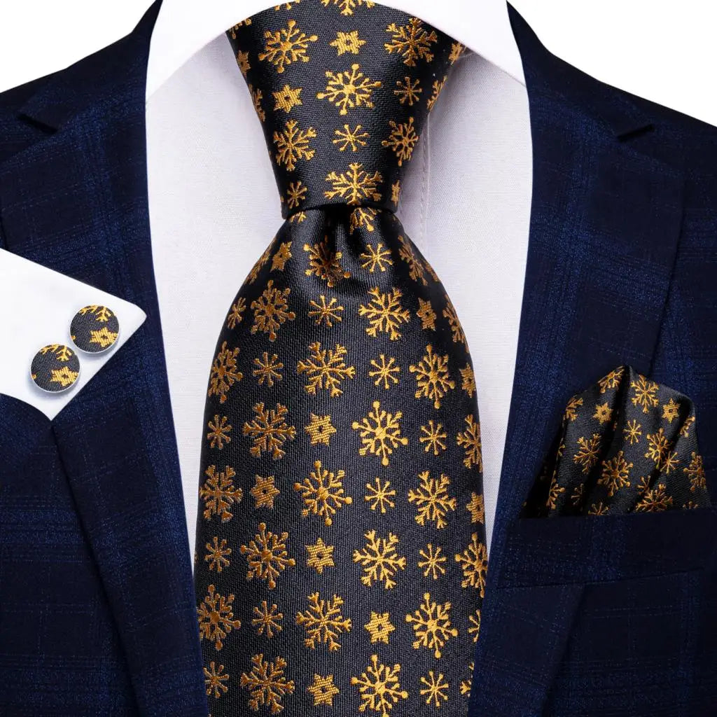 Cravate élégante pour homme, motif cachemire, rayures noires et dorées, en soie, pour mariage, mouchoir, boutons de manchette, pour entreprise, fête, livraison directe