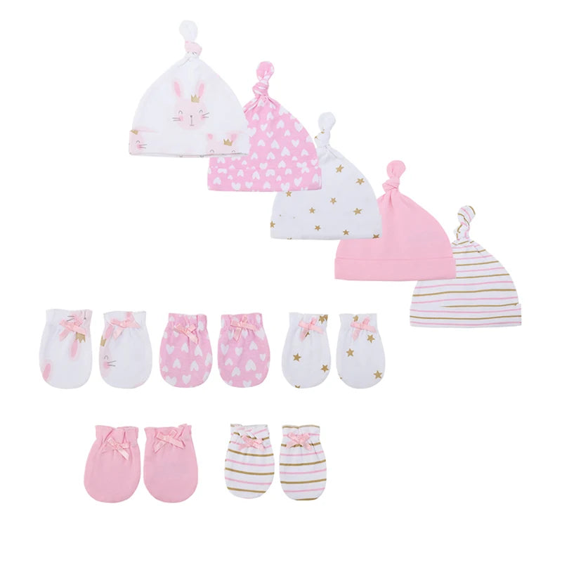 Ensemble bonnet et gants unisexes en coton pour nouveau-né, couleur unie, motif dessin animé, accessoires pour bébé