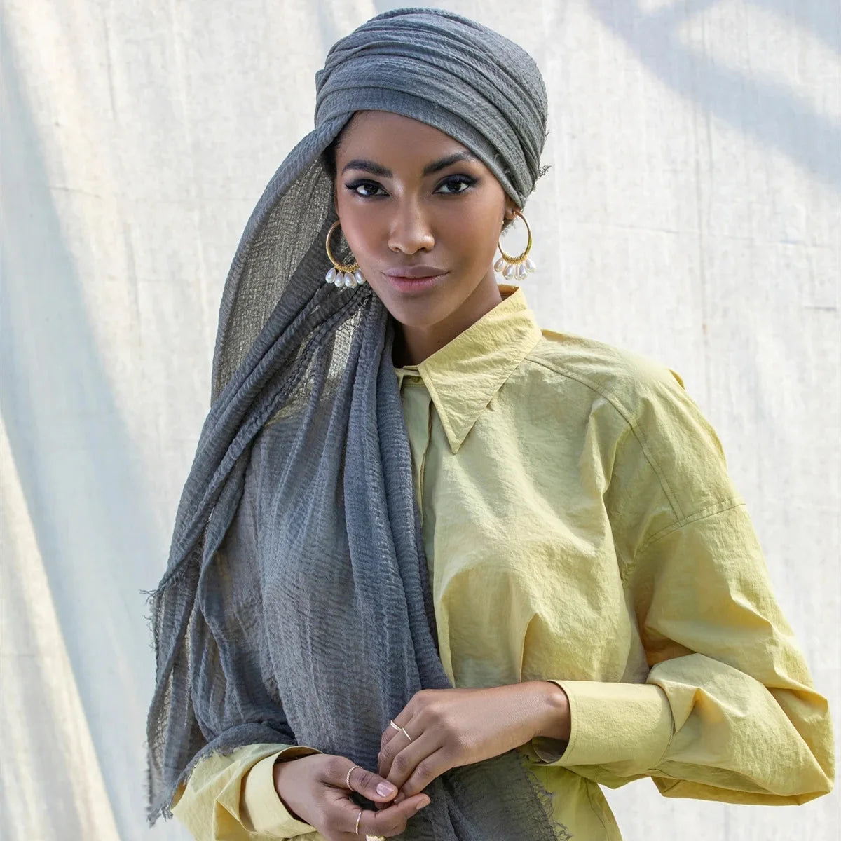 Ramadan Cotton Crinkle Headband Veil Scarves Women Solid Color Head Wraps Long Scarves Turban Headband Muslim Fashion Headscarf