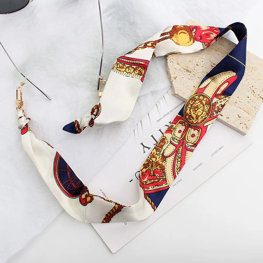 Ribbons Brand Glasses Chain Women Fashion Bohemia Silk Scarf Colorful Printing Long Mask Sunglsses Lanyard Jewelry Accessories