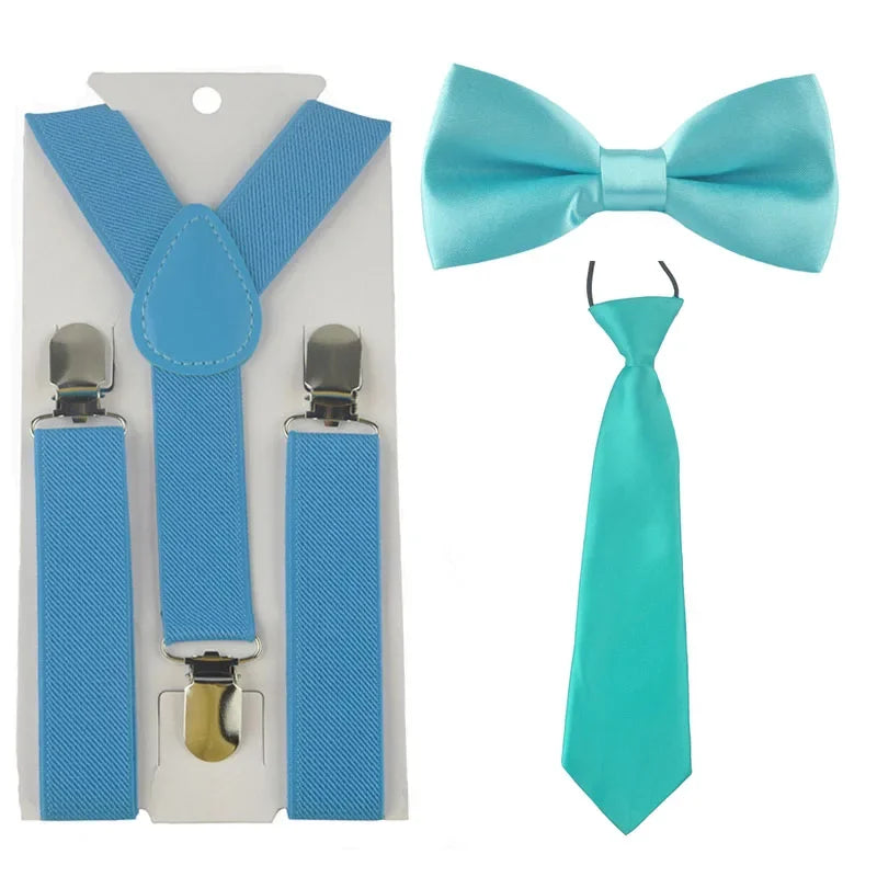Fashion 3PCS School Boys girls Children Kids brace elastic Suspenders for shirt suspensorio Tie Bowties butterfly Set TR0001