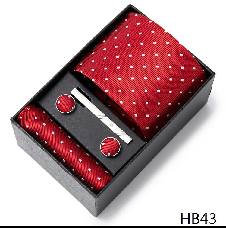Gravatas For Men Luxury Tie Hanky Pocket Squares Cufflink Set Necktie Box Male Brown April Fool's Day