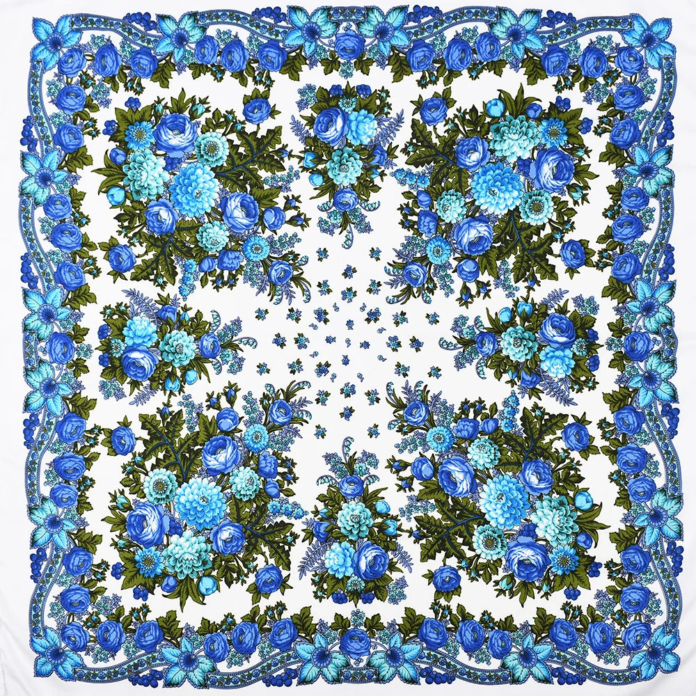Foulard russe pour femme, carré à franges, bandana, foulard musulman, hijab, motif floral national, 110 x 110 cm