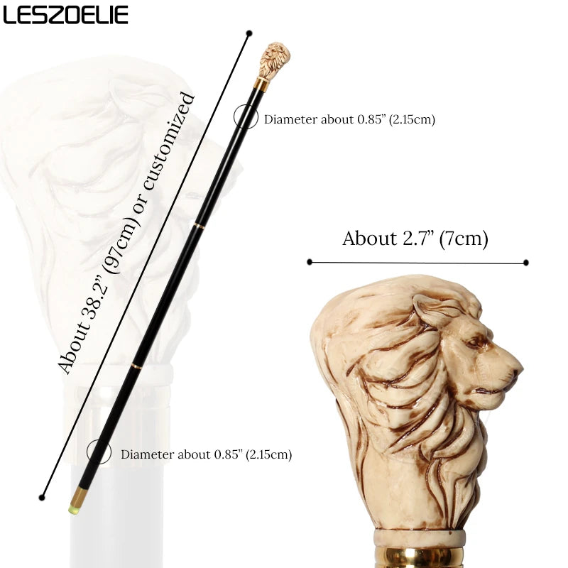 97cm Lion-Head Resin Handle Stick Men German Beech Detachable Wooden Walking Sticks Women Fashionable Party Decorative Canes