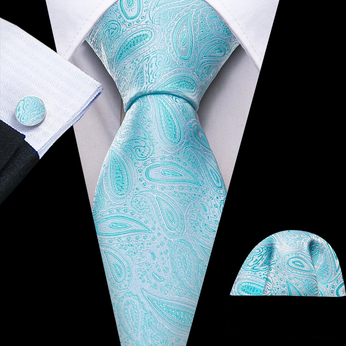 Cravate fantaisie en soie bleu sarcelle pour homme, marque de luxe solide, pochette, boutons de manchette, ensemble de cravates de haute qualité pour fête de mariage Barry.Wang