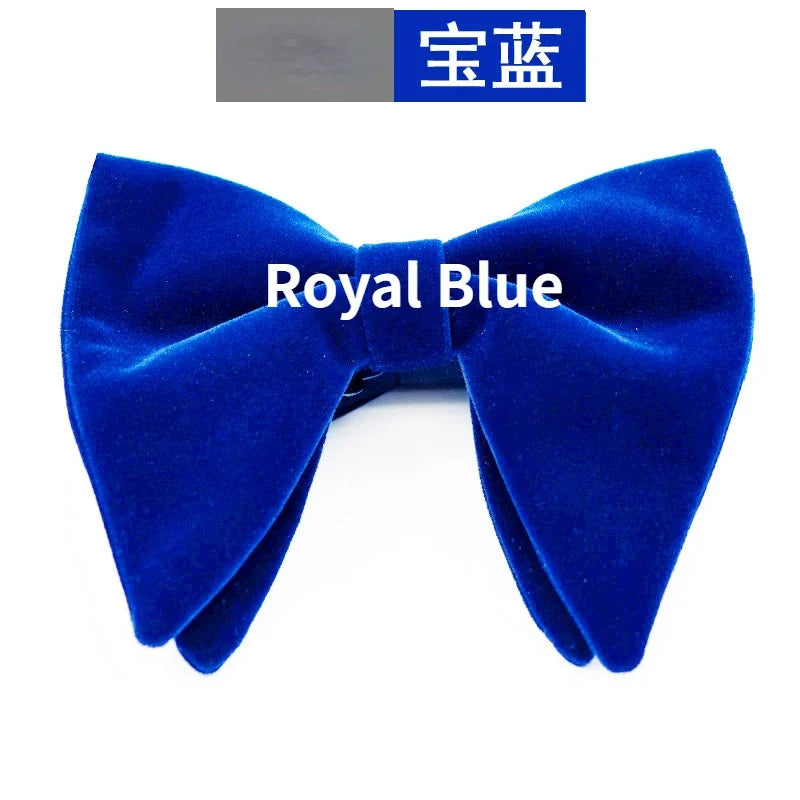 Men's Business Bow Tie Velvet Royal Blue Burgundy Double Deck Big Bowtie Fashion New Mens Wedding Horns Bowties Gifts for Men