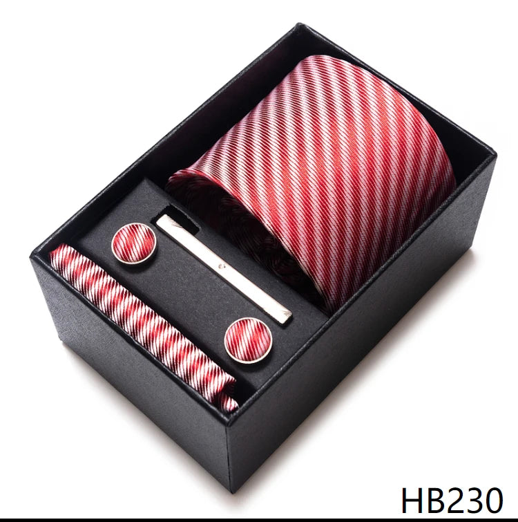 Cravate pour homme, tout nouveau style, cadeau de mariage, ensemble de pochettes, boîte à cravates, accessoires de costume noirs pour hommes