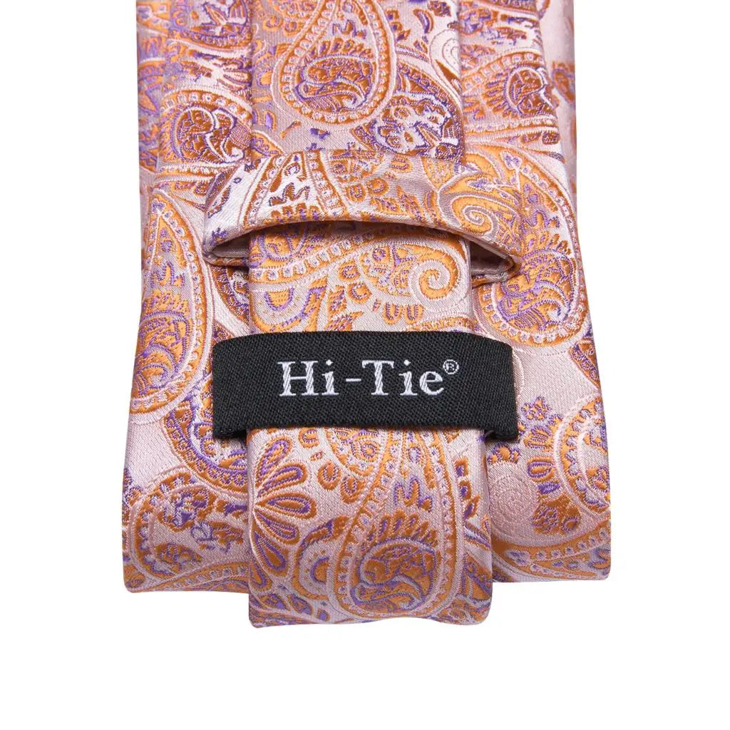 Cravate de mariage en soie à motif cachemire orange et argent pour homme, style créateur, avec boutons de manchette, style tendance, pour soirées d'affaires, livraison directe