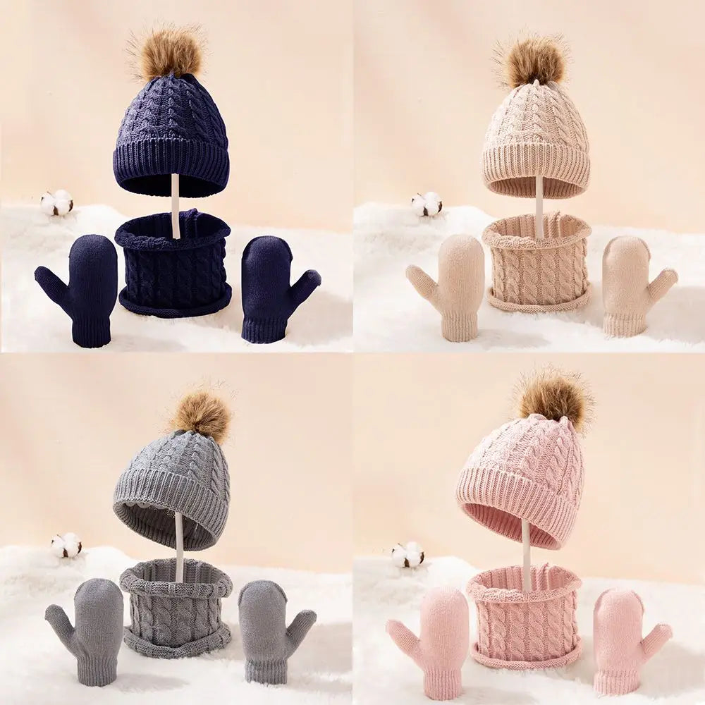 Ensemble bonnet, écharpe et gants chauds pour l'hiver pour enfants de 0 à 3 ans