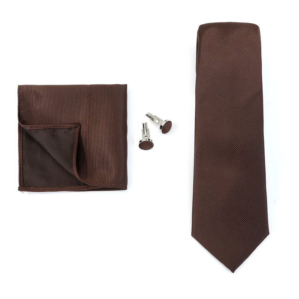 Necktie Fashion Brand Handmade Solid Necktie Handkerchief Cufflinks Set For Men Ties Suit Shirts Wedding Accessories Man Gifts