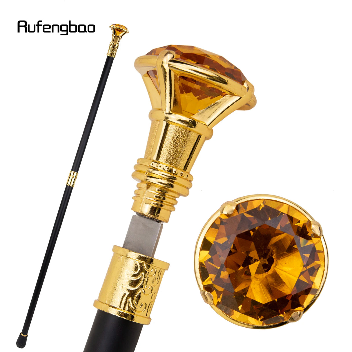 Orange Diamond Type Golden Walking Stick with Hidden Plate Self Defense Fashion Cane Plate Cosplay Crosier Stick 93cm