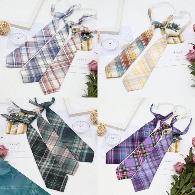 Cravates JK paresseuses pour femmes, cravate fine et mignonne à carreaux, uniforme scolaire pour garçons et filles, vêtements de cosplay japonais
