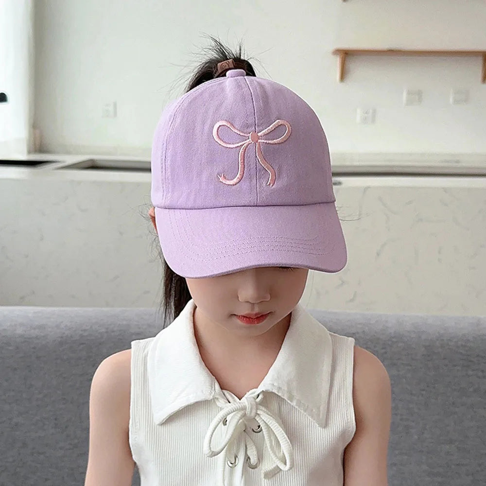 Casquette de baseball rose et blanc pour bébé fille, chapeau de soleil à queue de cheval haute, réglable, pour voyage et extérieur, nouveauté