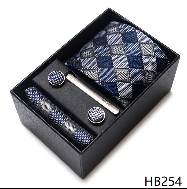 65 Colors Fashion Tie Handkerchief Set Tie Clip Necktie Box Man's Shirt Dark Red Accessories Men Wedding Holiday Gift