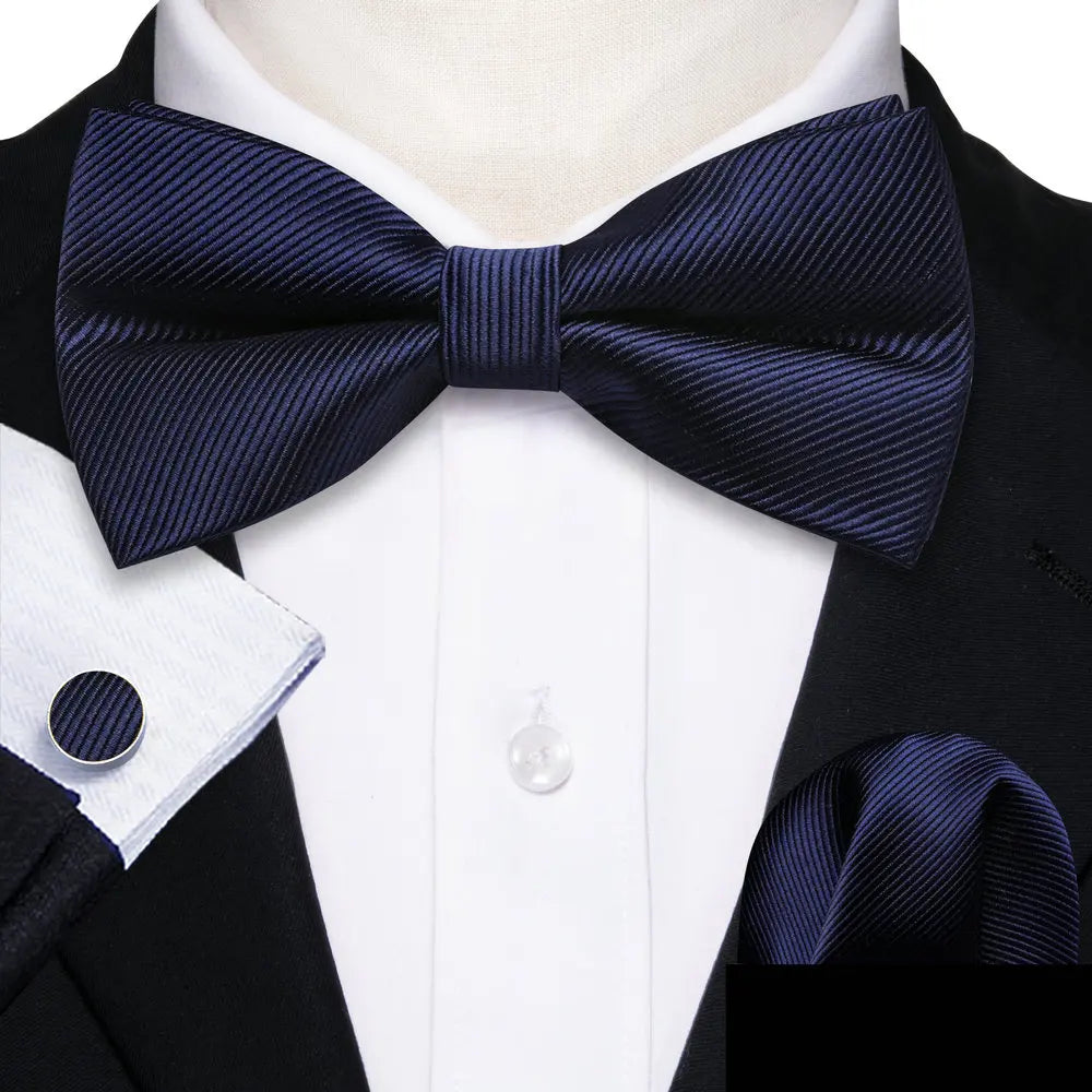 Barry.Wang Nœud papillon en soie bleu marine royal bleu ciel pour homme, ensemble de boutons de manchette, mouchoir, motif cachemire jacquard, motif floral, pour mariage et affaires