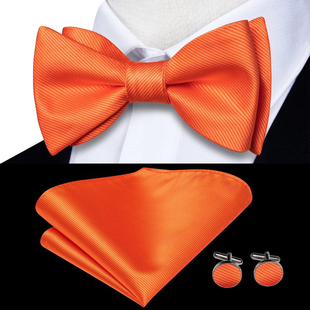 Hi-Tie Ensemble nœud papillon en soie pour homme, mouchoir et boutons de manchette, bleu, rouge, or, noir, blanc, jacquard, nœud papillon, mariage, affaires