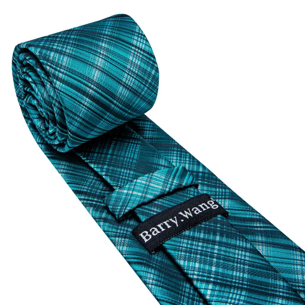 Barry.Wang Ensemble cravate et mouchoir en soie à carreaux pour homme, motif jacquard, idéal pour un mariage, un marié ou une équipe