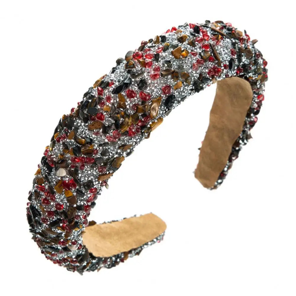 Women Headband Artificial Crystal Embellished Wide Band Headwear Elastic Anti-slip Luxury Fashion Ladies Hair Hoop Accessories