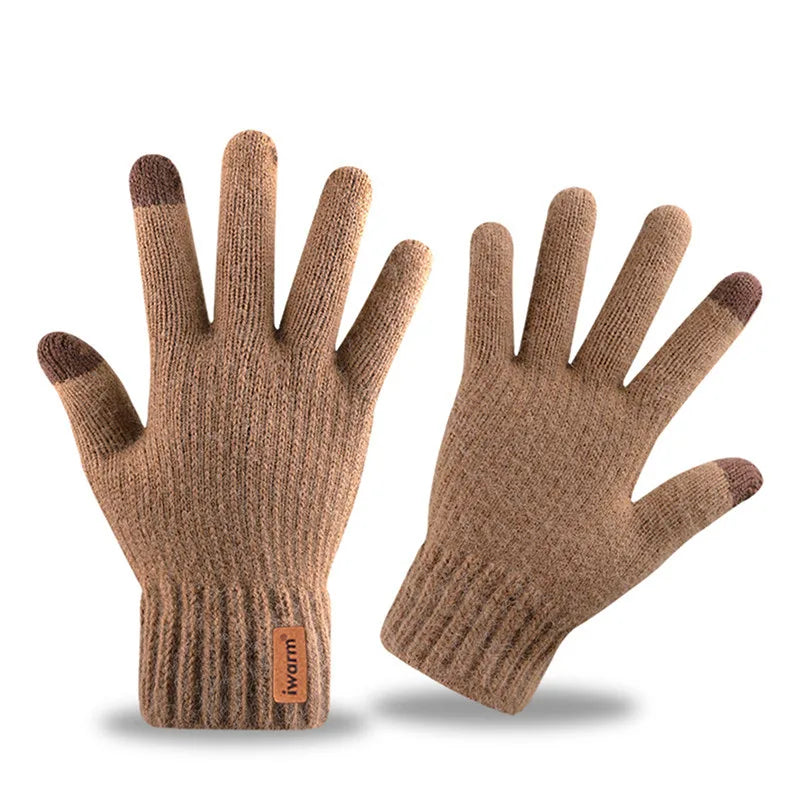 Herren Winterhandschuhe aus Wolle und Kaschmir, gestrickt, hochwertig, warm, für den Winter, Touchscreen, solide Handschuhe für Herren