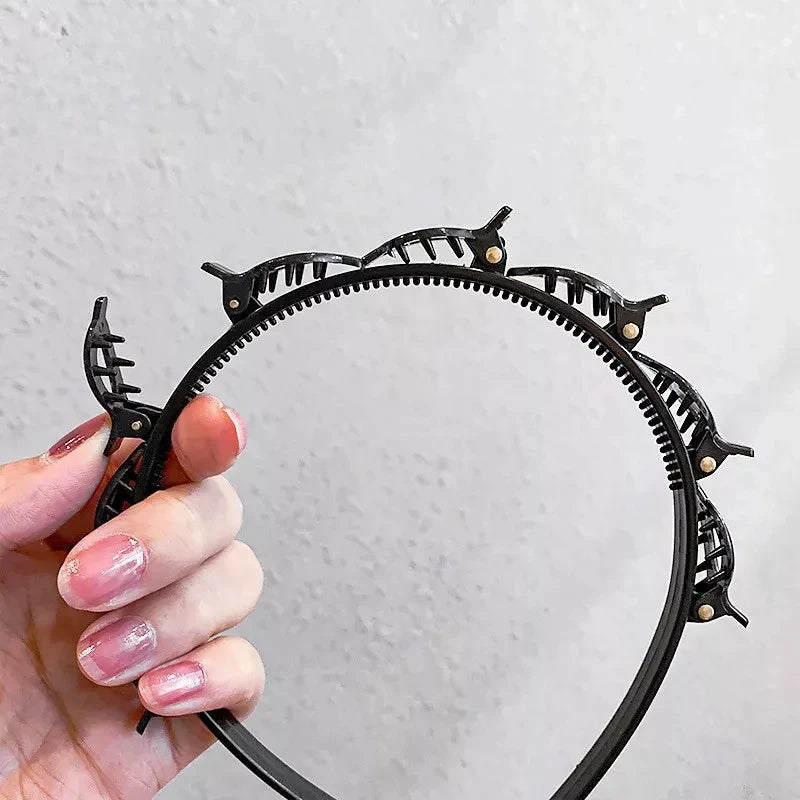 New Double Band Headbands for Women Hairstyle Fashion Non-Slip Hair Bands with Clips Bezel Hair Hoop Hair Headwear 머리띠