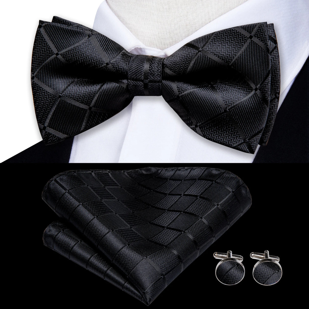 Hi-Tie Marque Soie Pré-noué Homme Nœud Papillon Mouchoir Boutons de Manchette Ensemble Nœud Papillon pour Homme Jacquard Solide Cachemire Floral Mariage Cadeau d'Affaires