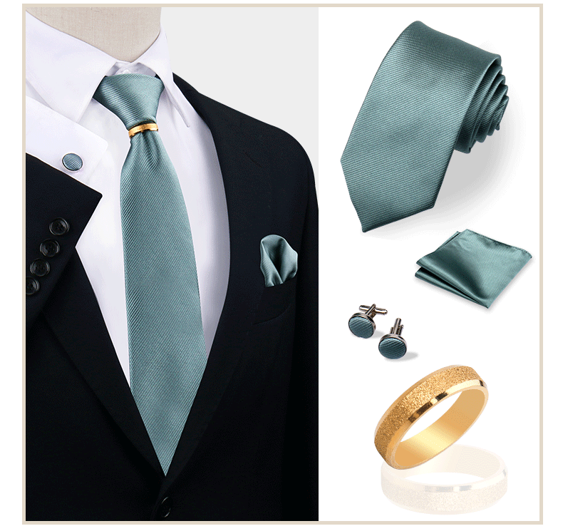 Ensemble de cravates en soie de luxe pour hommes, cravate, mouchoir, boutons de manchette avec anneau en métal doré, broche, costume, fête de mariage, accessoires pour hommes