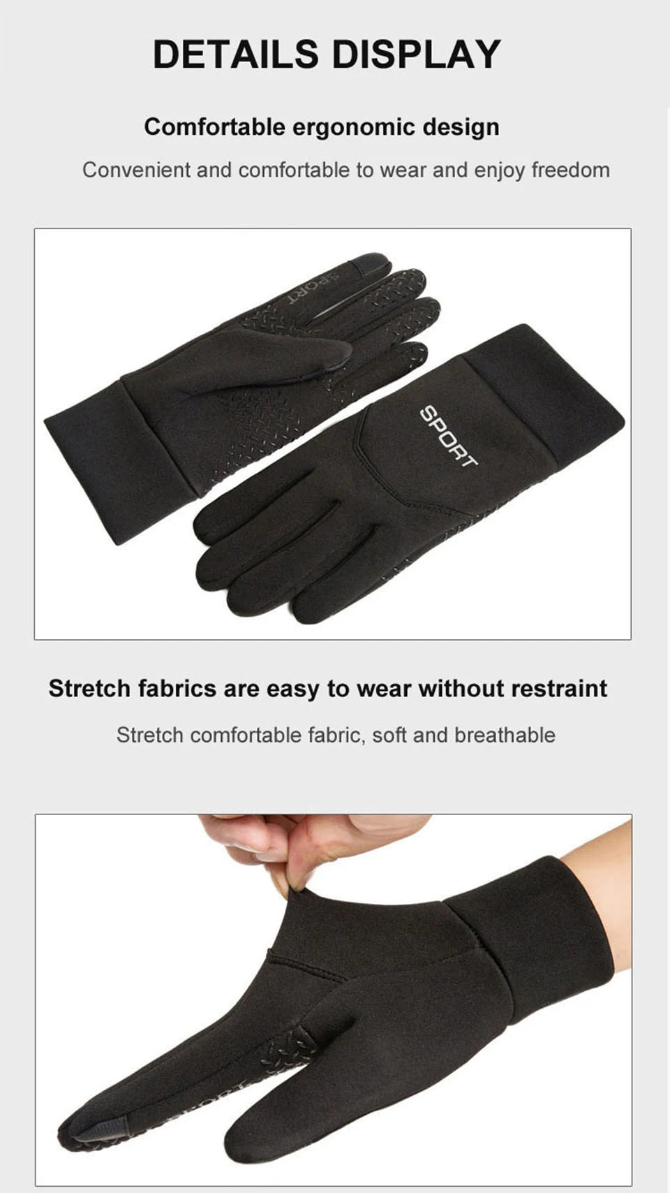 Gants de ski LOOGDEEL imperméables et coupe-vent pour l'hiver, cyclisme, course à pied, ski, gants de sport chauds, écran tactile, doigts complets, antidérapants