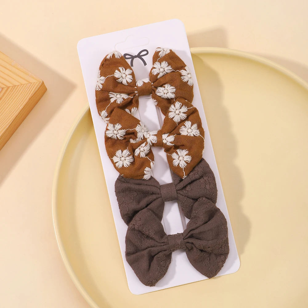 4Pcs/Set Sweet Hair Bows Hair Clip Children Lovely Bowknot Hair Pins for Baby Girls Hair Accessories Print Hollow Hairgripe Gift