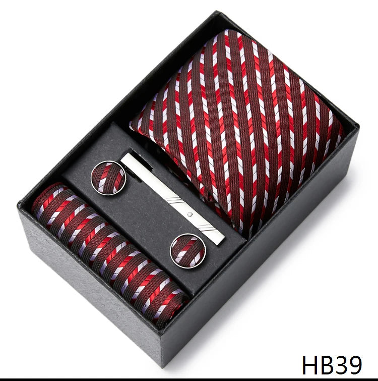 Gravatas For Men Luxury Tie Hanky Pocket Squares Cufflink Set Necktie Box Male Brown April Fool's Day