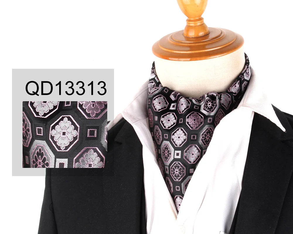 Ascot Tie Cravat Luxury Mens dots Neck Tie Self Tie for Men Wedding Necktie