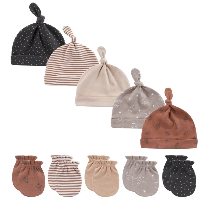 Ensemble bonnet et gants unisexes en coton pour nouveau-né, couleur unie, motif dessin animé, accessoires pour bébé