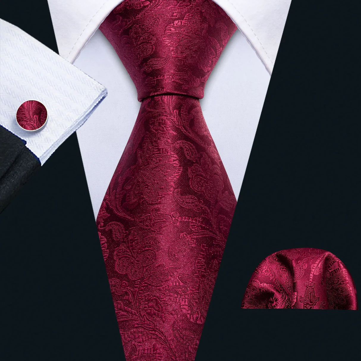 Cravate de mariage en soie rouge, tissée en jacquard, rayée, pour homme, ensemble cravate, mouchoir, boutons de manchette, Barry.Wang, créateur de mode FA-5028