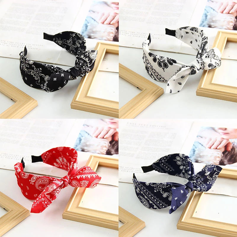 Bow Wide Brimmed Head Hoop For Women Boho Women Soft Solid Print Headbands Cross Knot Elastic Hair Hoop Vintage Headwear New