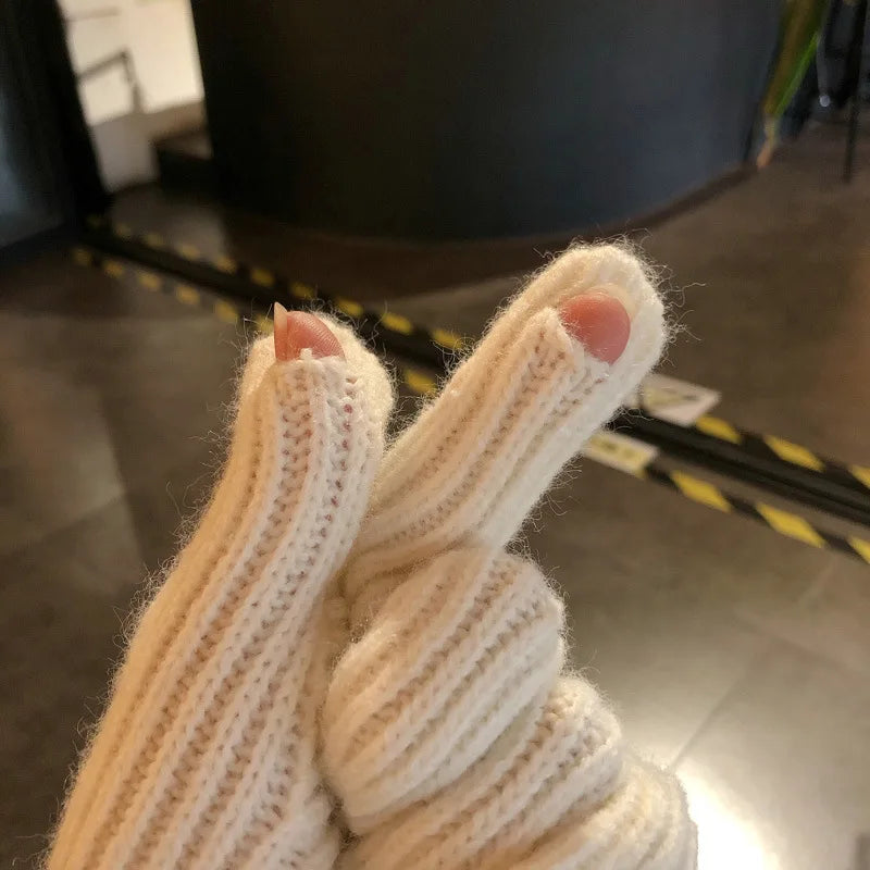Gants tricotés à écran tactile tendance pour femmes, gants d'hiver chauds, gants d'équitation solides et moelleux, gants de travail Y2k Harajuku Kawaii