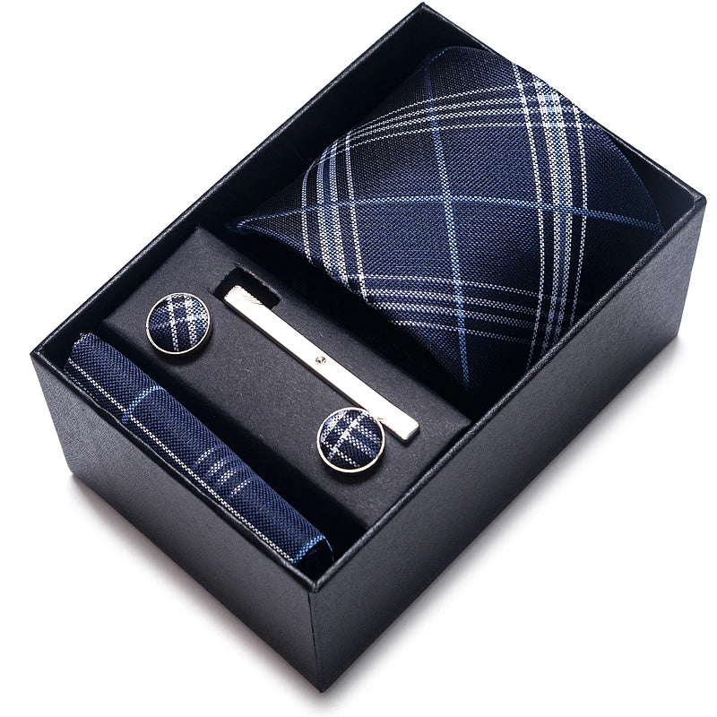Cravate pour homme, tout nouveau style, cadeau de mariage, ensemble de pochettes, boîte à cravates, accessoires de costume noirs pour hommes
