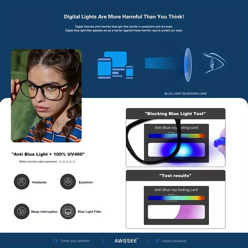 2/3PCS Blue Light Blocking Glasses - Fashion Oversized Frame Glasses Round Eyeglasses, Computer Gaming Glasses for Women/Men