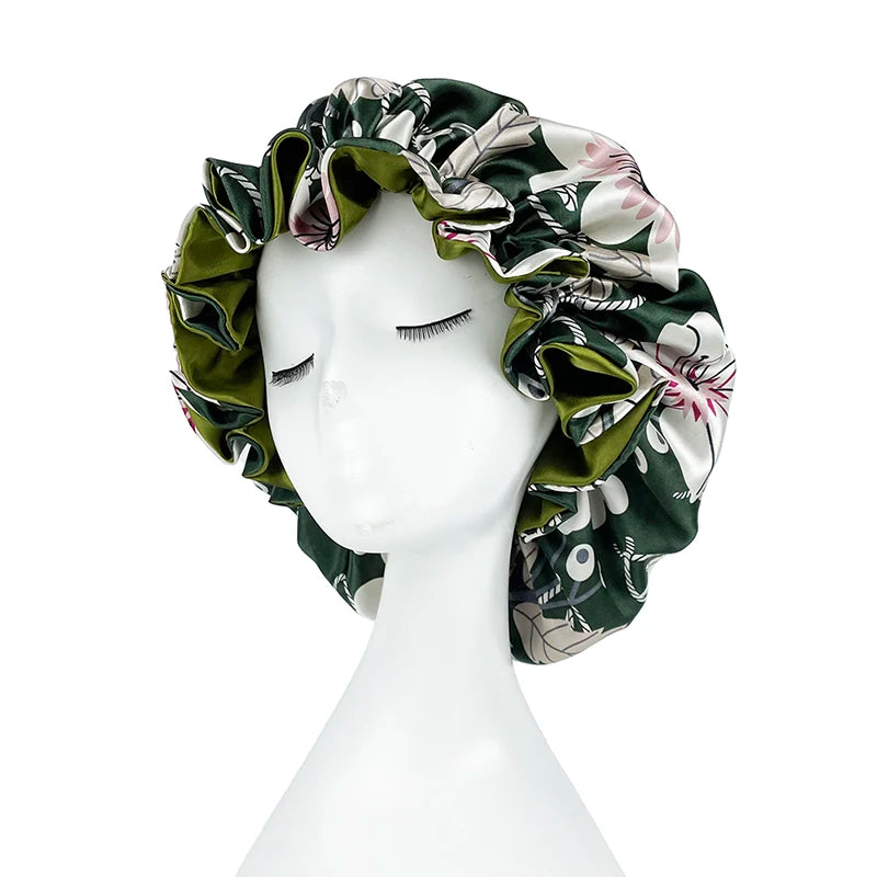Double Layer Silky Satin Bonnet Women Sleeping Cap Large Reversible Satin Linned Night Sleep Headwrap Hat Hair Wrap Accessories