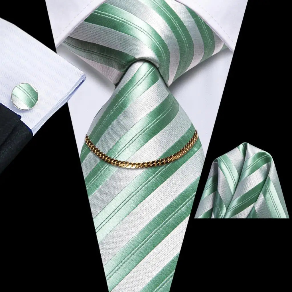 Hi-Tie Business Black Luxury Plaid Mens Tie Silk Neckties Fashion Tie Chain Hanky Cufflinks Set Design Gift For Men Wedding