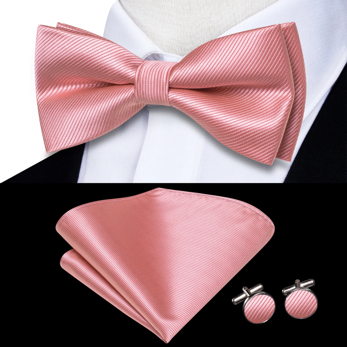 Hi-Tie Jacquard Silk Nœud papillon pour homme, ensemble de boutons de manchette et mouchoir, nœud papillon pré-noué, noir, blanc, gris, bleu, rouge, vert, rose, violet