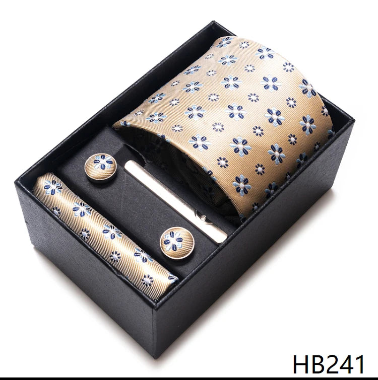 65 Colors Fashion Tie Handkerchief Set Tie Clip Necktie Box Man's Shirt Dark Red Accessories Men Wedding Holiday Gift