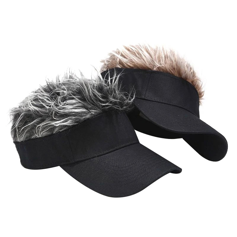 Casquette de baseball de golf avec faux cheveux évasés, pare-soleil, postiche amusant, pour hommes et femmes, perruque à pointes