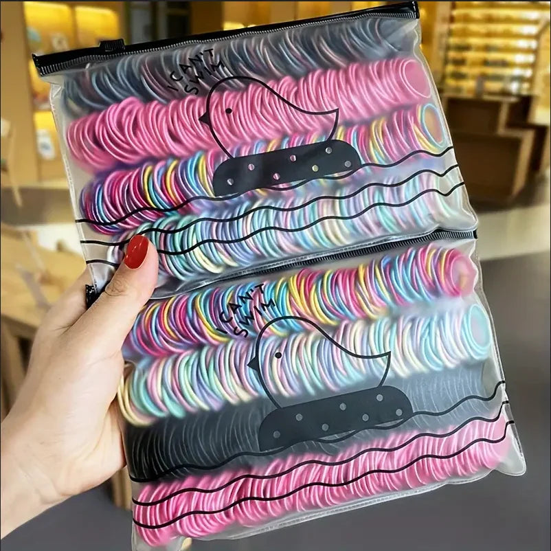 Lot de 100 élastiques à cheveux colorés pour filles, 2,5 cm, pour queue de cheval