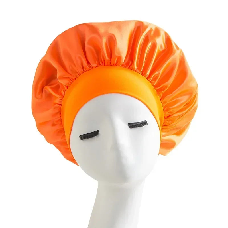 Satin Wide Brim Nightcap Silky Bonnet Hair Wrap for Sleeping Sleep Cap With Elastic Soft Band Styling Cap Hair Wrapping Caps