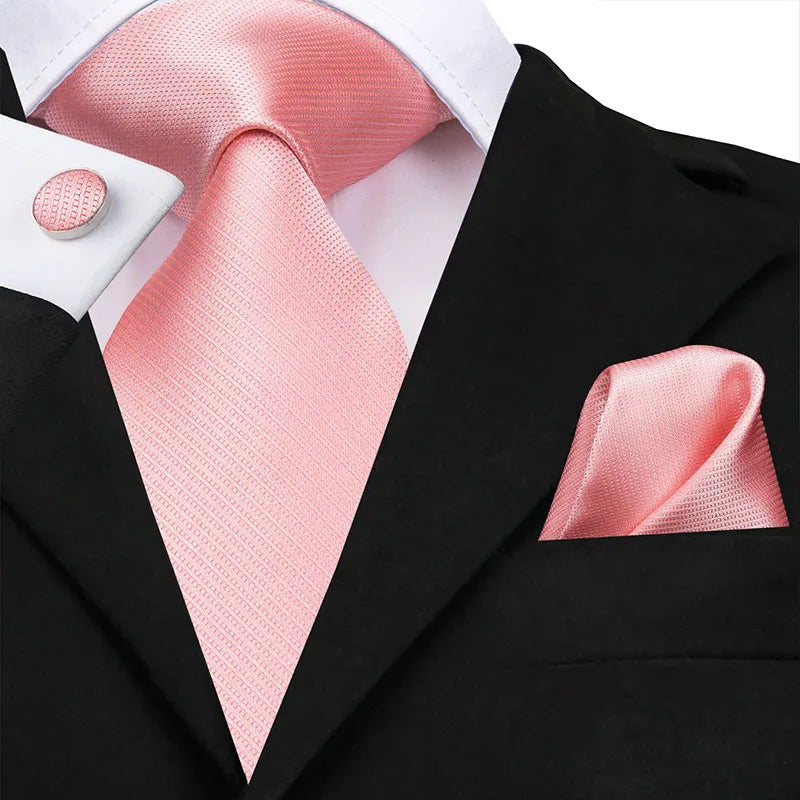 Hi-Tie 100% soie classique pour homme, cravate de mariage corail rose rouge pêche, pochette carrée, boutons de manchette, ensemble de cravates roses pour hommes, cravates cachemire unies