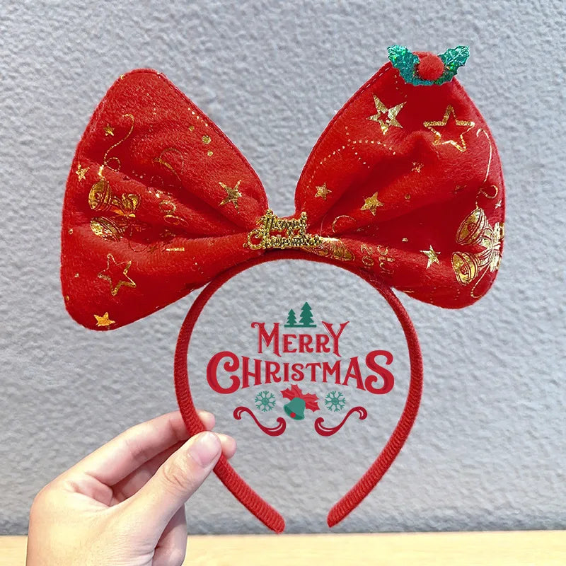 Navidad Bows Elastic Headbands for Adult Children's Hair Accessories Happy Christmas New Year Party Merry Xmas Headdress Supply