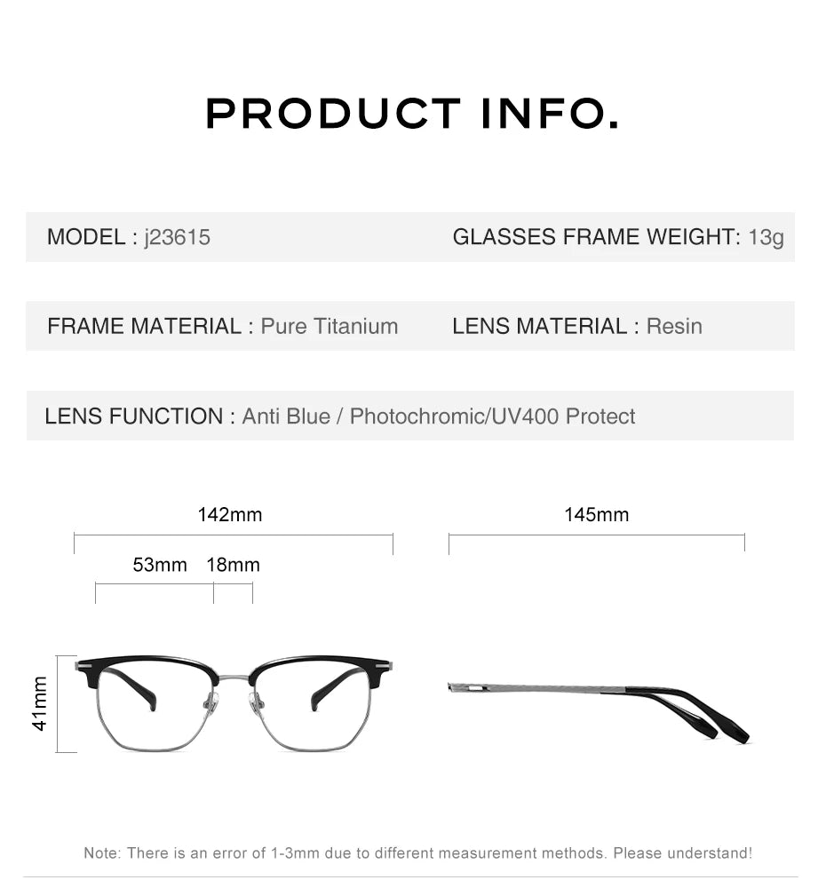 CAPONI Original Designer Men Glasses Frames Pure Titanium Business Eyewear Anti Blue Light Multifunctional Frame Glasses J23615