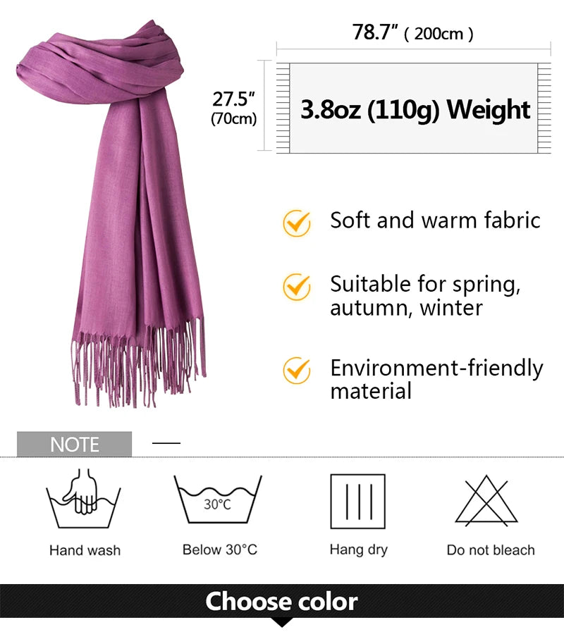 Écharpe unie en cachemire et pashmina pour femme, châle à pompons, hijab, foulard fin, automne-hiver, bandana, styliste, 2022