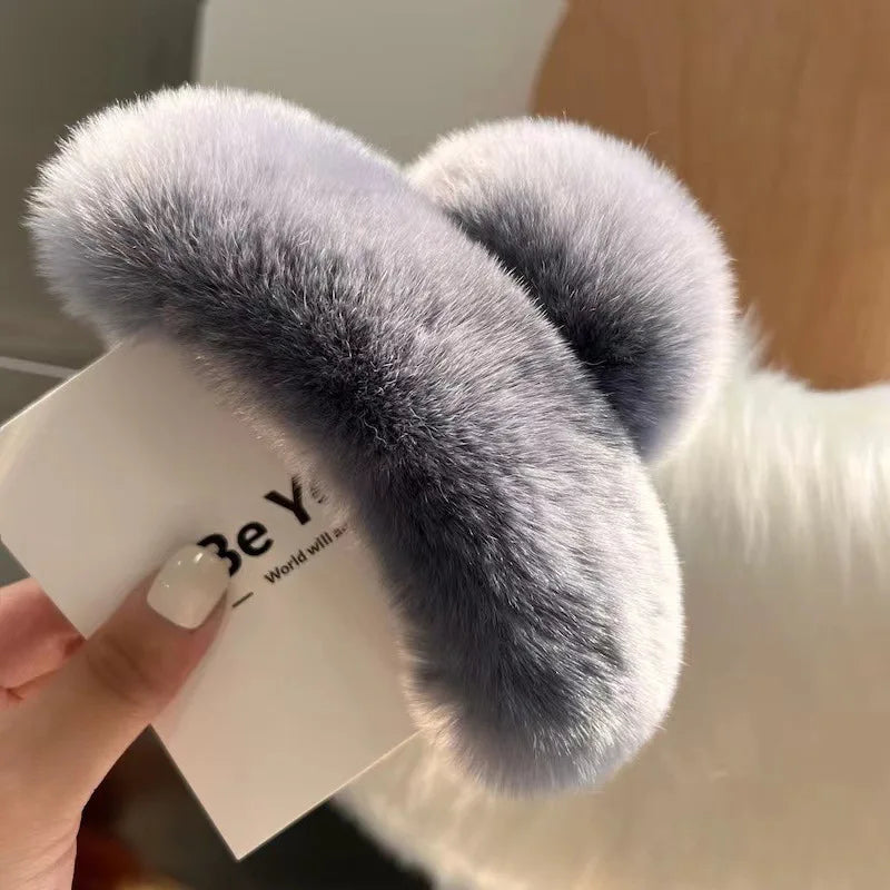 Vintage Women Large Real Otter Rabbit Plush Hair Clip Korea Autumn and Winter Elegant Shark Claw Girl Sweet Hair Accessories